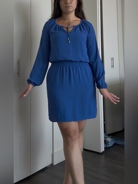 White House black market peasant style blue dress